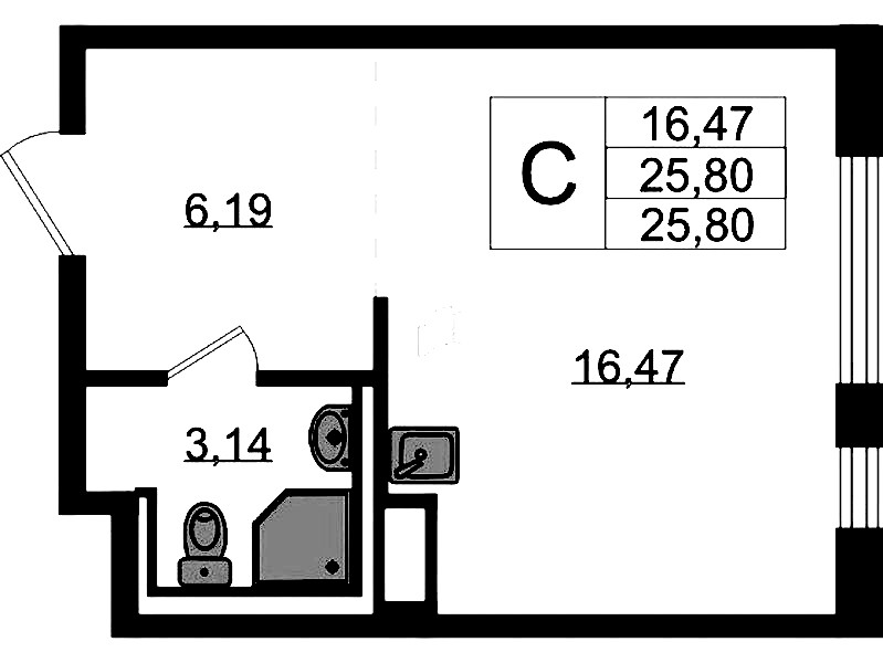 Квартира студия 25.8 м², 2/12 эт., ЖК «Новые Лаврики»